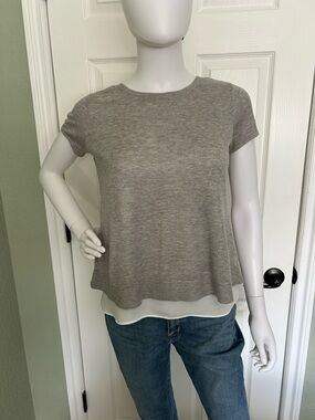Ann Taylor Gray Layered-Hem Short Sleeve Knit Top